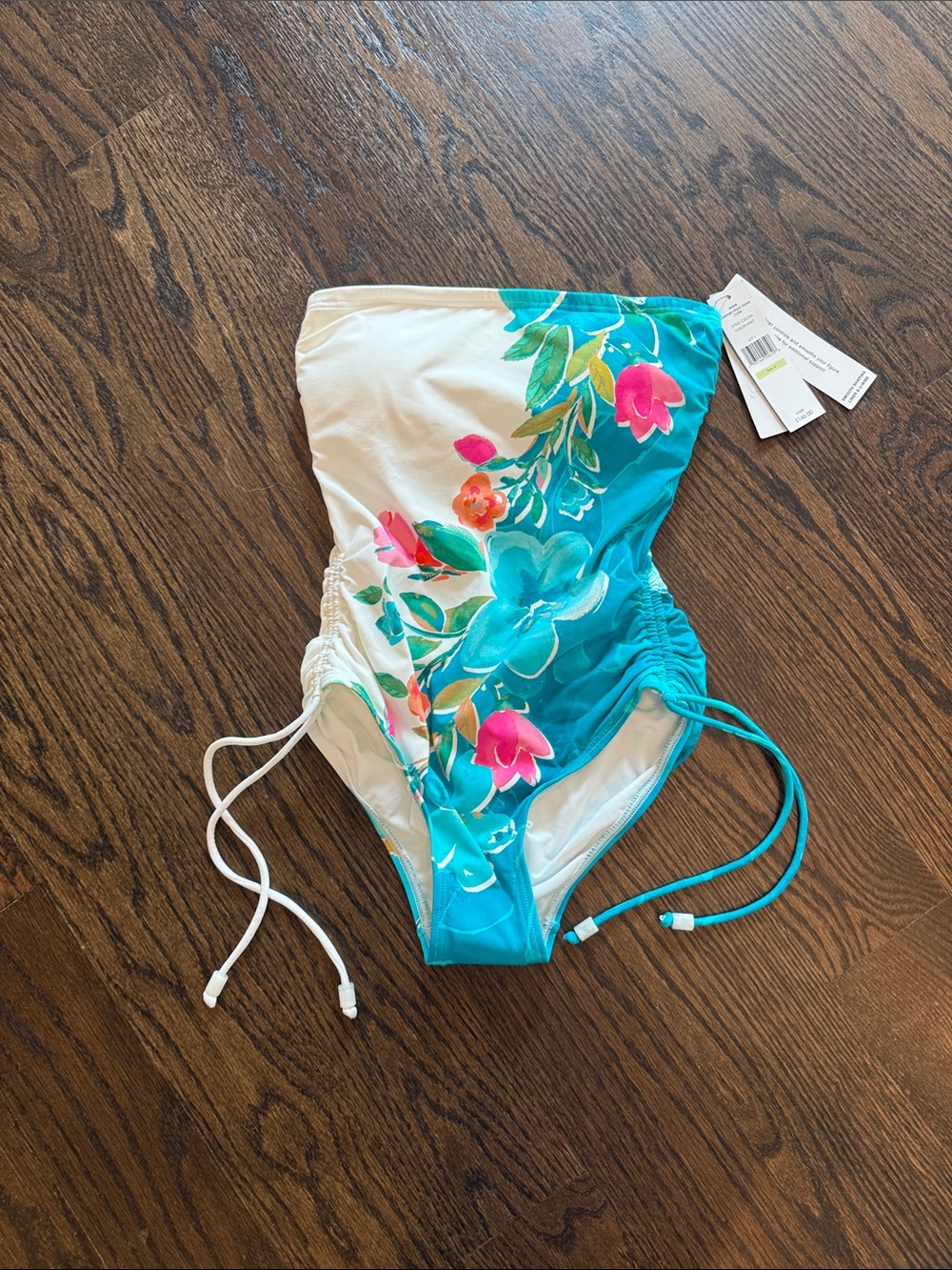 Carmen Marc Valvo Gorgeous Turquoise Floral Bandeau Swimsuit!